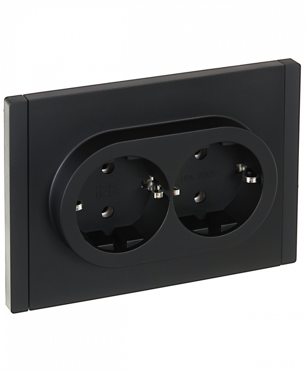 FORTE&PIANO Розетка 2-местная с заземлением без защитных шторок безвинтовое крепление 16А FP124 черный IEK