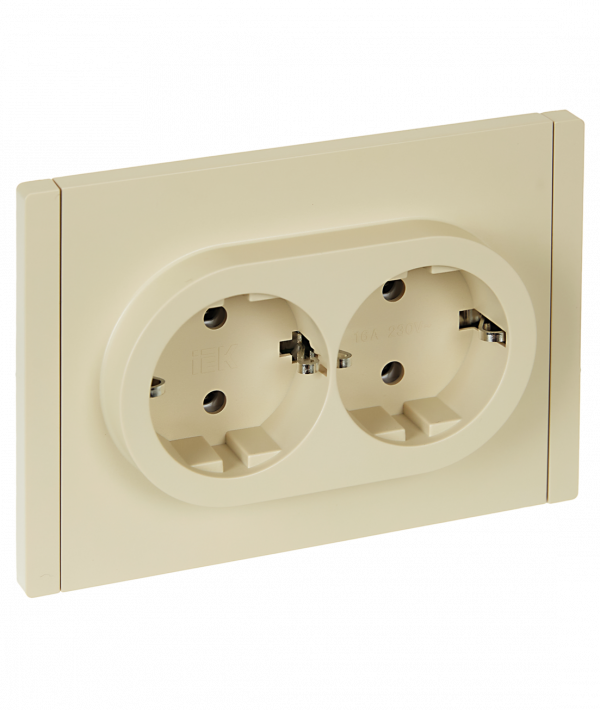 FORTE&PIANO Розетка 2-местная с заземлением без защитных шторок безвинтовое крепление 16А FP424 ваниль IEK