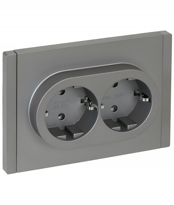 FORTE&PIANO Розетка 2-местная с заземлением без защитных шторок безвинтовое крепление 16А FP524 сталь IEK