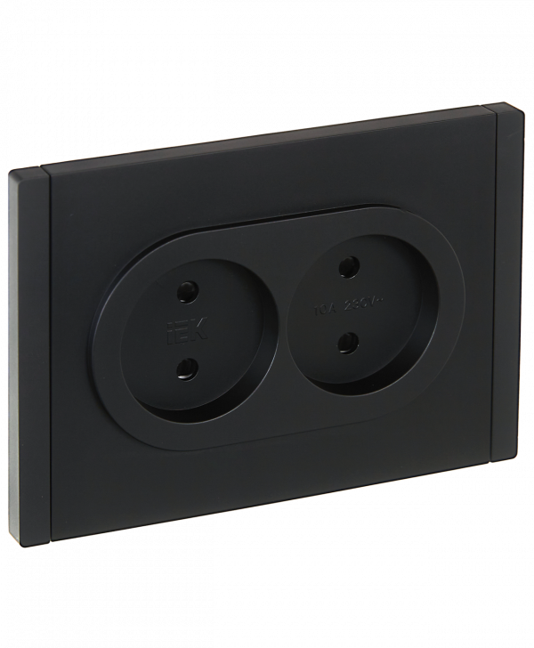 FORTE&PIANO Розетка 2-местная без заземления с защитными шторками безвинтовое крепление 10А FP125 черный IEK