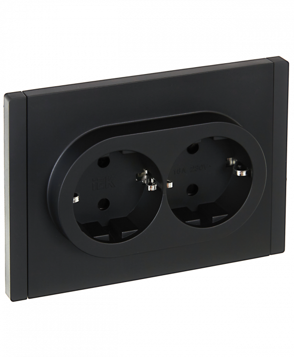 FORTE&PIANO Розетка 2-местная с заземлением с защитными шторками безвинтовое крепление 16А FP123 черный IEK