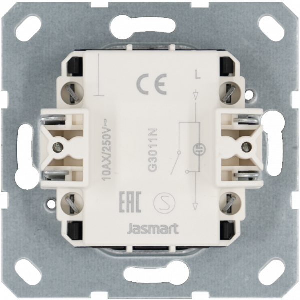 Выключатель одноклавишный со светодиодом 10A 250V~ с накладкой, цвет белый глянцевый