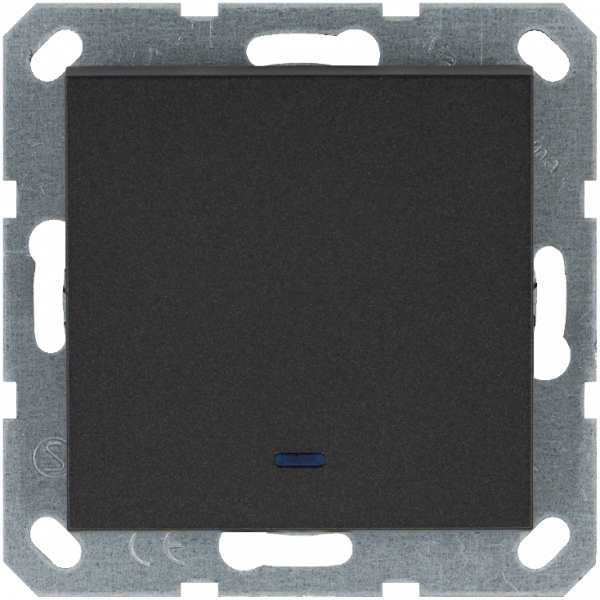 Выключатель одноклавишный проходной со светодиодом 10A 250V~ с накладкой, цвет Антрацит