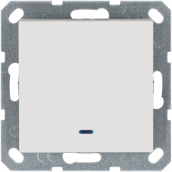 Выключатель одноклавишный проходной со светодиодом 10A 250V~ с накладкой, цвет белый глянцевый