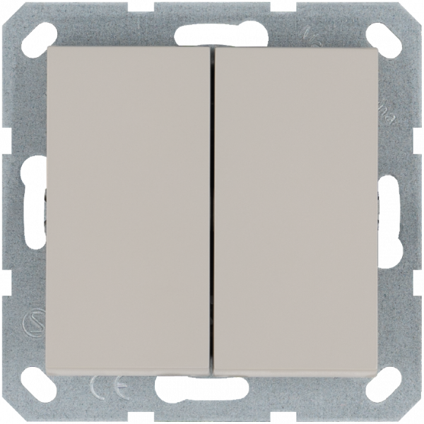 Выключатель двухклавишный проходной 10A 250V~ с накладкой, цвет Тауп