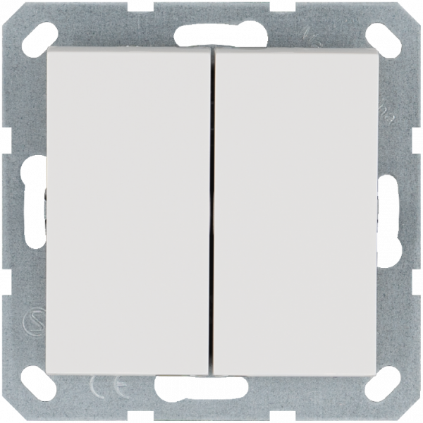 Выключатель двухклавишный 10A 250V~ с накладкой, цвет белый глянцевый