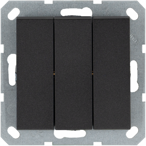 Выключатель трехклавишный 10A 250V~ с накладкой, цвет Антрацит