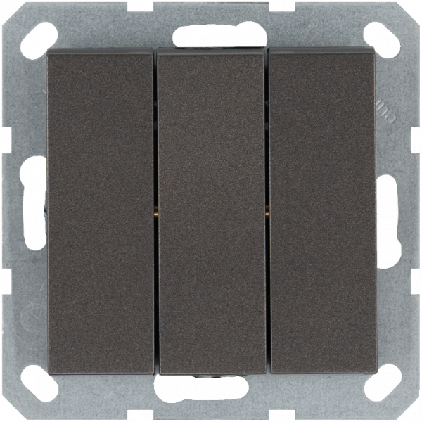 Выключатель трехклавишный 10A 250V~ с накладкой, цвет Мокко