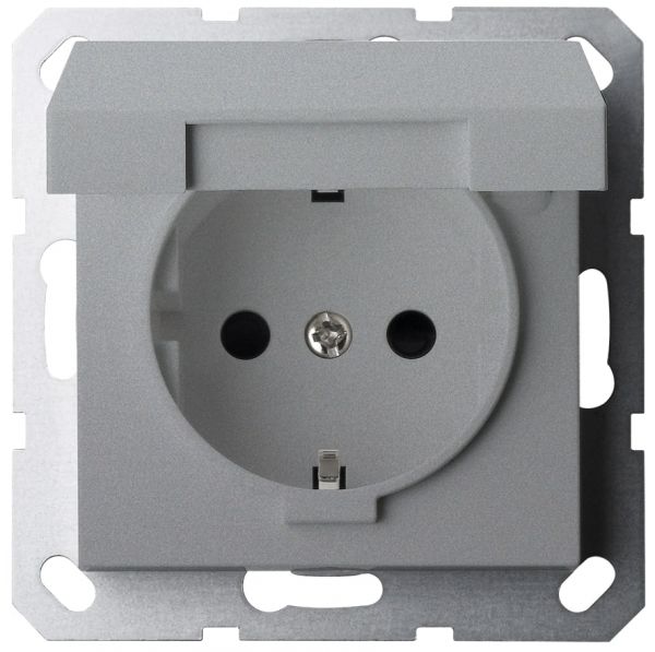Розетка Schuko с крышкой и защитными шторками 16A 250V~ 2P+T, цвет Алюминий