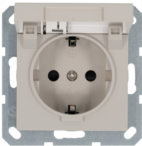 Розетка Schuko с крышкой и защитными шторками 16A 250V~ 2P+T, цвет Тауп