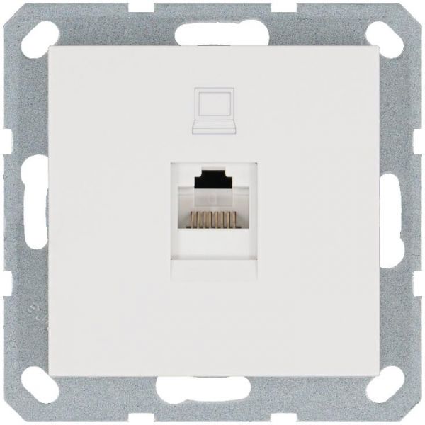 Интернет-розетка RJ45 с накладкой, цвет белый глянцевый