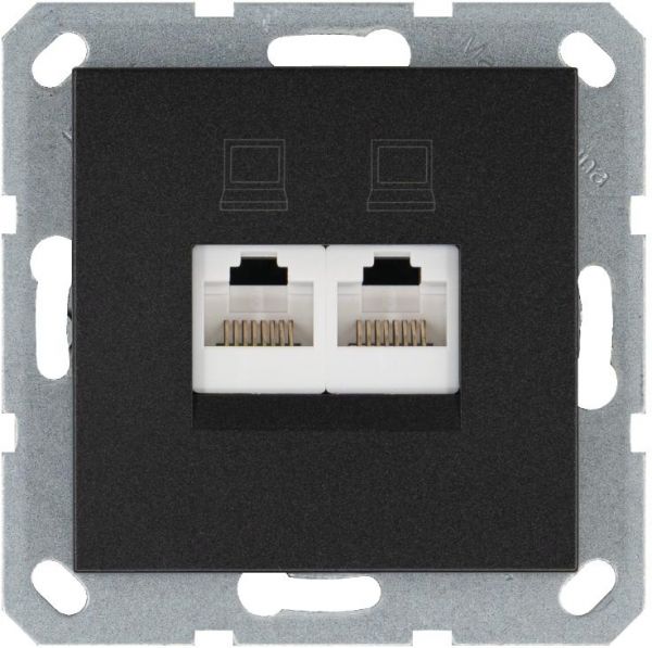 Интернет-розетка RJ45 двойная с накладкой, цвет Антрацит