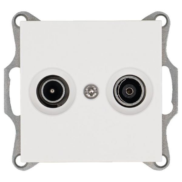 Розетка TV+FM9.5 мм оконечная с накладкой, цвет белый глянцевый