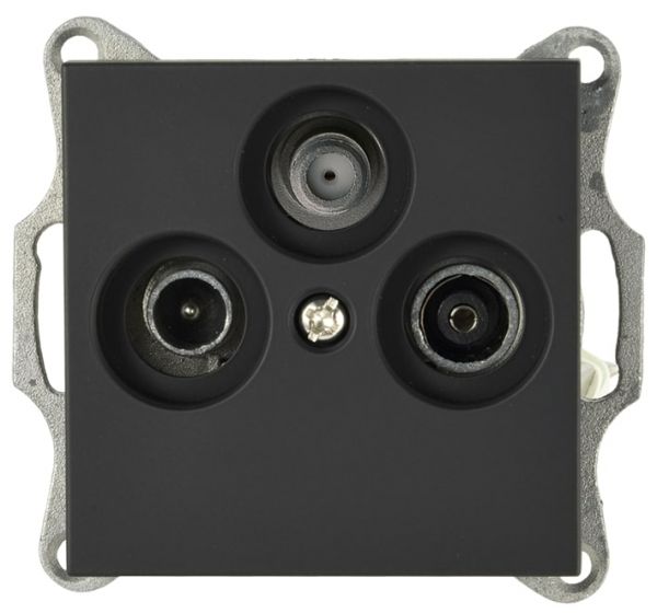 Розетка TV+FM+SAT9.5 мм оконечная с накладкой, цвет черный матовый (soft touch)