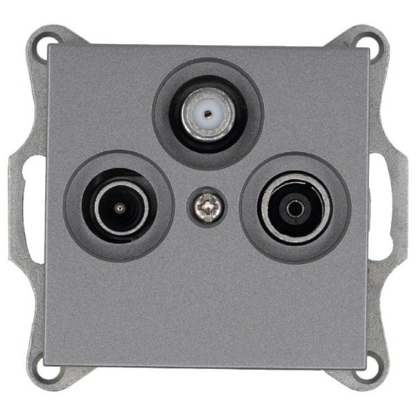 Розетка TV+FM+SAT9.5 мм оконечная с накладкой, цвет Алюминий