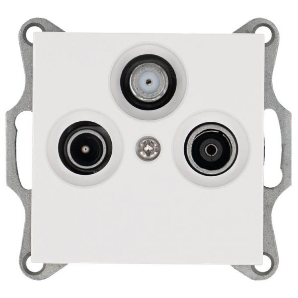 Розетка TV+FM+SAT9.5 мм оконечная с накладкой, цвет белый глянцевый