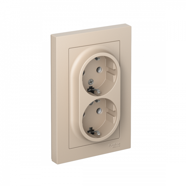 ATLASDESIGN РОЗЕТКА двойная с заземлением, 16А, в сборе, ПЕСОЧНЫЙ