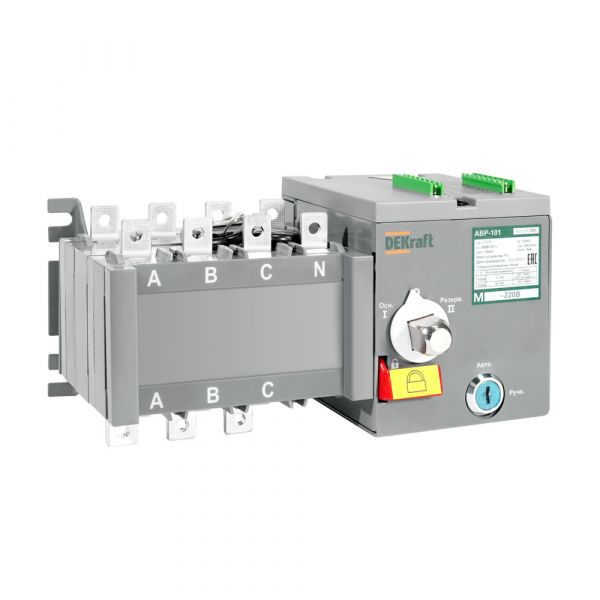 АВР на реверсивный выключатель-разъединитель и мотор приводом 100A, 4P, 5кА АВР-101