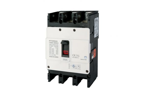 Автоматический выключатель в литом корпусе типа HGM, типоразмера 250AF, арт.HGM250H3PT4S0000C00200F (200А, 38кА, 3 полюса, регулируемый термомагнитный расцепитель, переднее подключение)