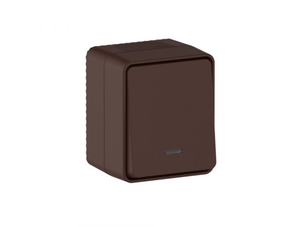 AtlasDesign PROFI IP54 О/У 1-клавишный ВЫКЛЮЧАТЕЛЬ с подсветкой 10 АХ, КОРИЧНЕВЫЙ