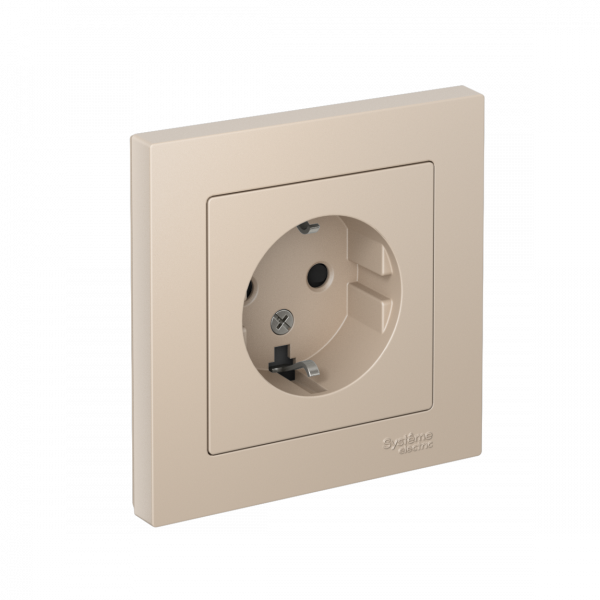 ATLASDESIGN РОЗЕТКА с заземлением со шторками, 16А, в сборе, ПЕСОЧНЫЙ