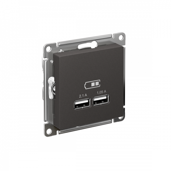 ATLASDESIGN USB РОЗЕТКА A+A, 5В/2,1 А, 2х5В/1,05 А, механизм, БАЗАЛЬТ
