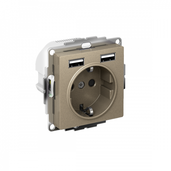 РОЗЕТКА ATLASDESIGN 16А c 2 USB A+A, 5В/2,4А, 2х5В/1,2А, механизм, ШАМПАНЬ