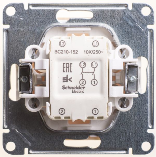 Выключатель одноклавишный, двухполюсный, 10АХ, механизм, слоновая кость