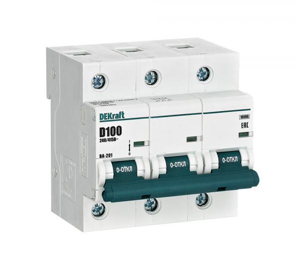 Выключатель автоматический трехполюсный 100А D ВА-201 10кА