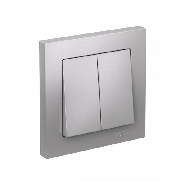 Выключатель двухклавишный ATLASDESIGN схема 5 10АХ в сборе алюминий