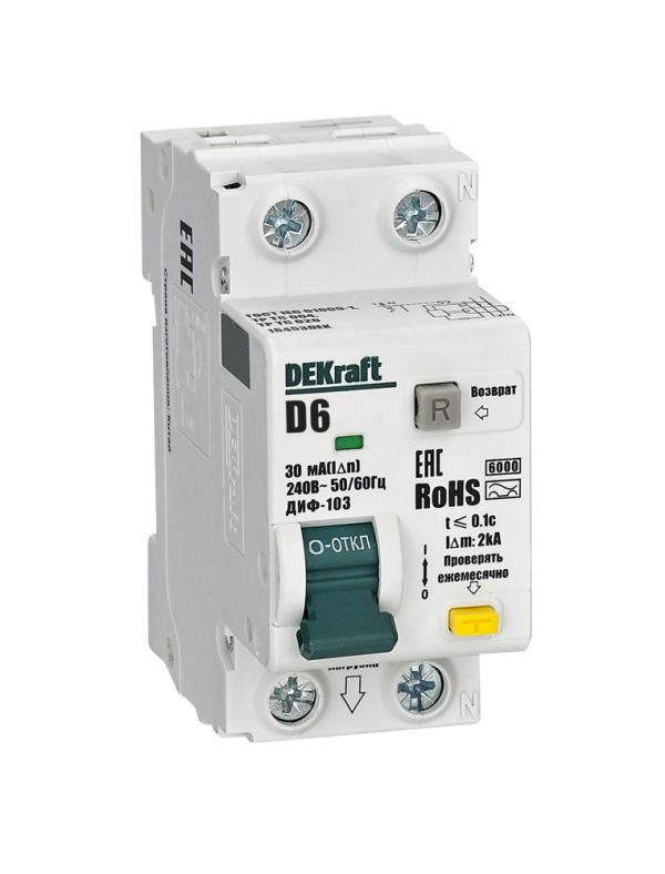 Выключатель автоматический дифференциальный 1P+N 6А 30мА AC х-ка D ДИФ-103 6кА