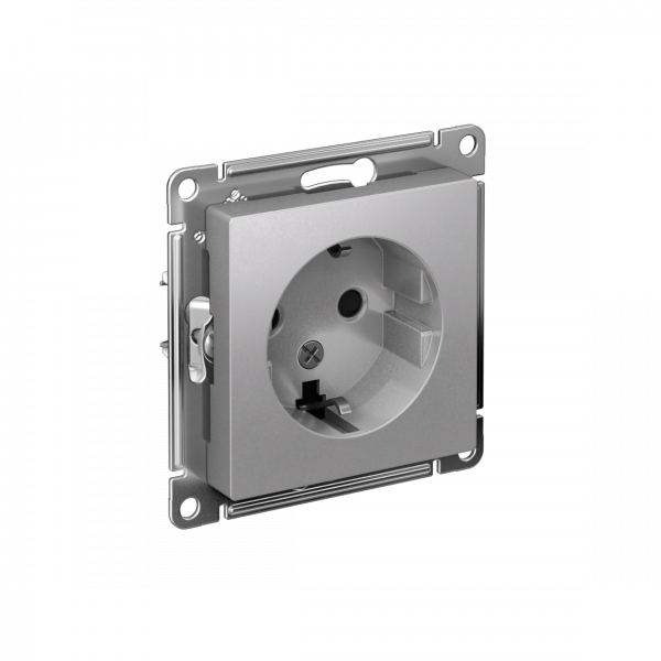 Розетка ATLASDESIGN с заземлением со шторками 16А механизм алюминий