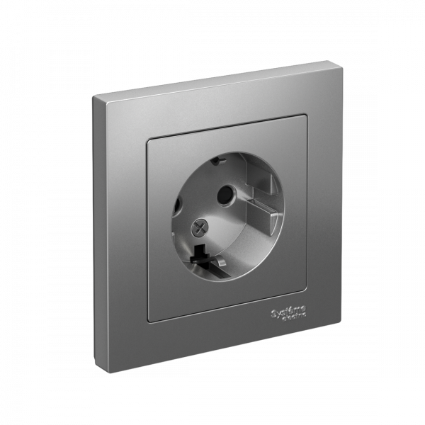 Розетка ATLASDESIGN с заземлением со шторками 16А в сборе сталь