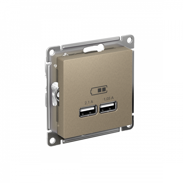 Розетка ATLASDESIGN USB 5В 1 порт x 2,1 А 2 порта х 1,05 А механизм шампань