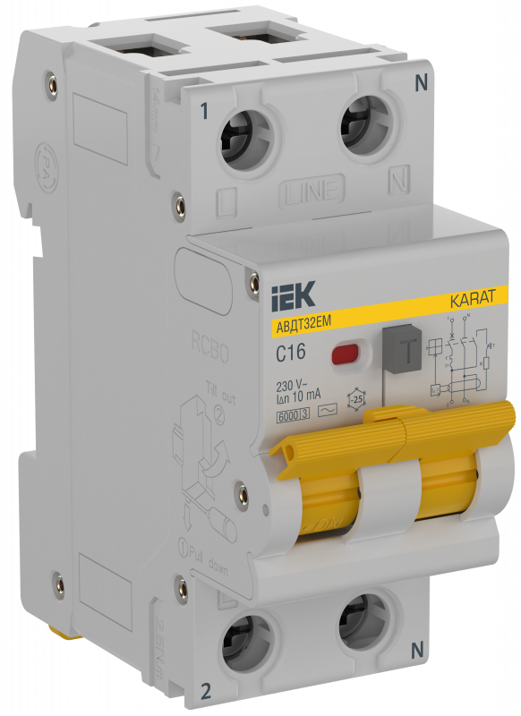Выключатель автоматический дифференциального тока АВДТ32EM C16 10мА тип A (электромеханический) IEK KA-VD14-1-016-C-010-A