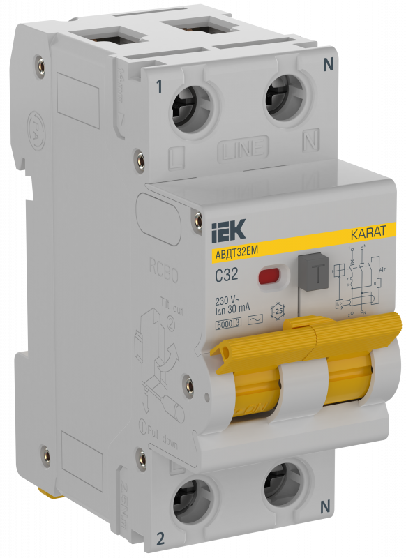 Выключатель автоматический дифференциального тока АВДТ32EM C32 30мА тип A (электромеханический) IEK KA-VD14-1-032-C-030-A