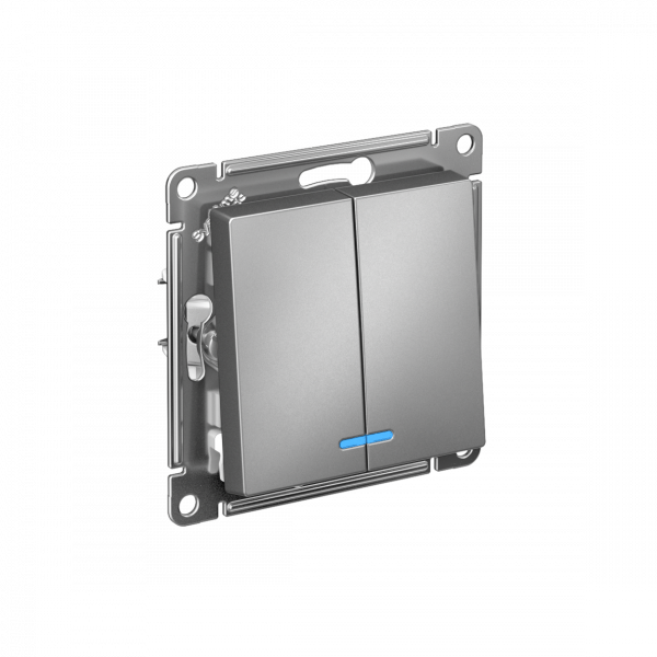 Выключатель двухклавишный ATLASDESIGN с подсветкой схема 5а 10АХ механизм сталь