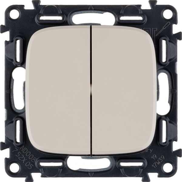 Valena ALLURE Выключатель двухклавишный 10А 250В с лицевой панелью Безвинтовые зажимы Слоновая кость