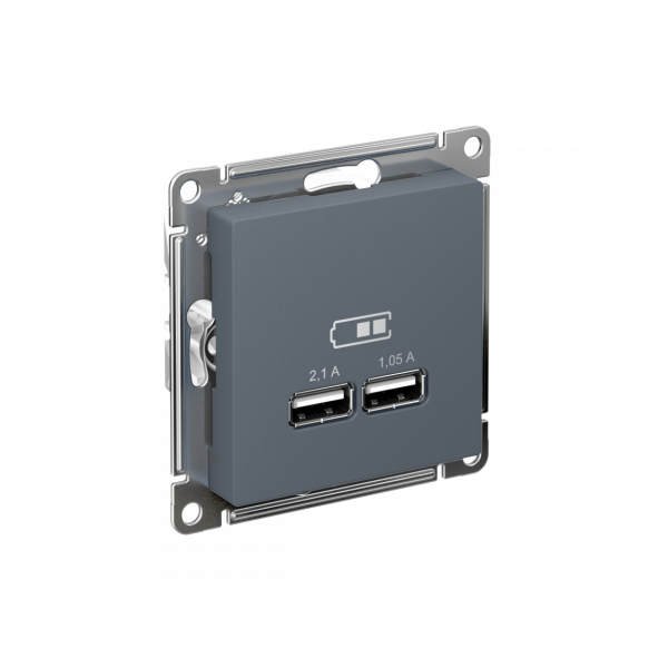 Розетка ATLASDESIGN USB 5В 1 порт x 2,1 А 2 порта х 1,05 А механизм грифель