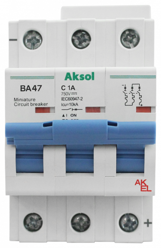 Выключатель автоматический ВА47-MCB-H-AKSOL-3P-C10-DC 3P/10A/С/750VDC/10кА