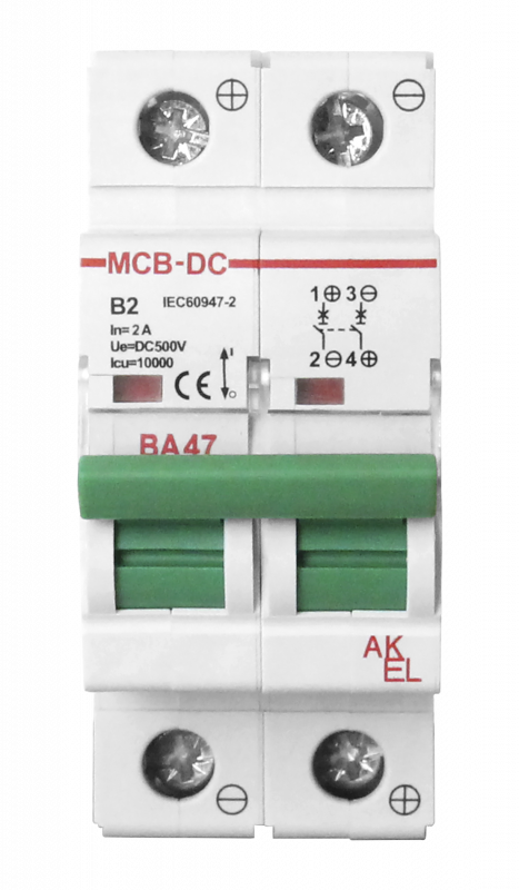 Выключатель автоматический ВА47-MCB-H-2P-C1-DC 2P/1A/C/500VDC/10кА