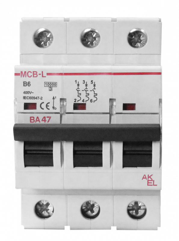 Выключатель автоматический ВА47-MCB-L-3P-B63-AC 3P/63A/B/10кА/230VAC/10кА/400VAC