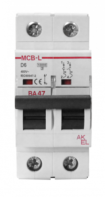 Выключатель автоматический ВА47-MCB-L-2P-D16-AC 2P/16A/D/10кА/230VAC/10кА/400VAC