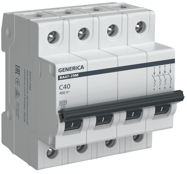 Выключатель автоматический ВА47-29М 4P 40А 4,5кА C GENERICA