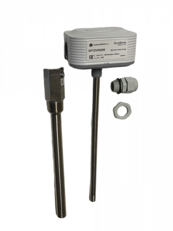 Датчик температуры погружной, 0...+100 град 0...10В RS485/Modbus 200мм ~24В±20%/=15...35В с гильзой 150мм