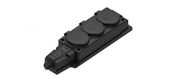 Колодка 3х розетка тройная 2К+З каучуковая        16А/250В IP44 Чёрная MultiSet