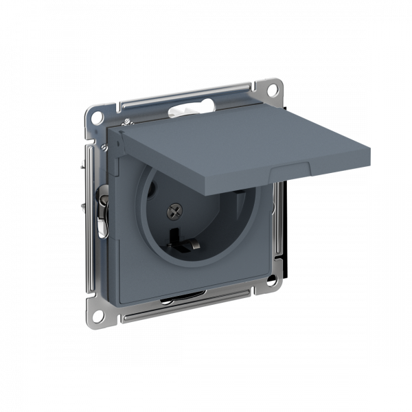 Розетка ATLASDESIGN с заземлением со шторками с крышкой 16А IP20 механизм грифель