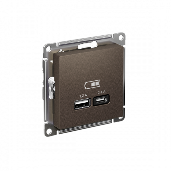 РОЗЕТКА USB ATLASDESIGN A+С, 5В/2,4А, 2х5В/1,2А, механизм, МОККО
