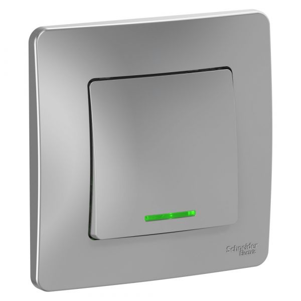 Переключатель одноклавишный BLANCA скрытой        установки (cх.6) с подсветкой, 10а, 250В, алюминий