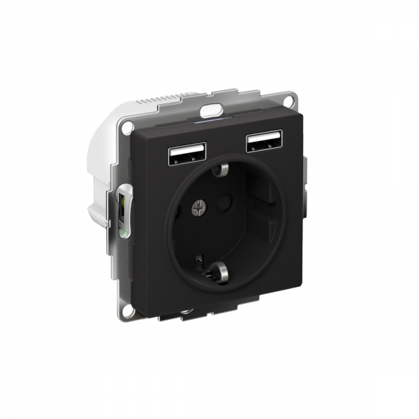 Розетка ATLASDESIGN 16А+USB  A+A, механизм, КАРБОН